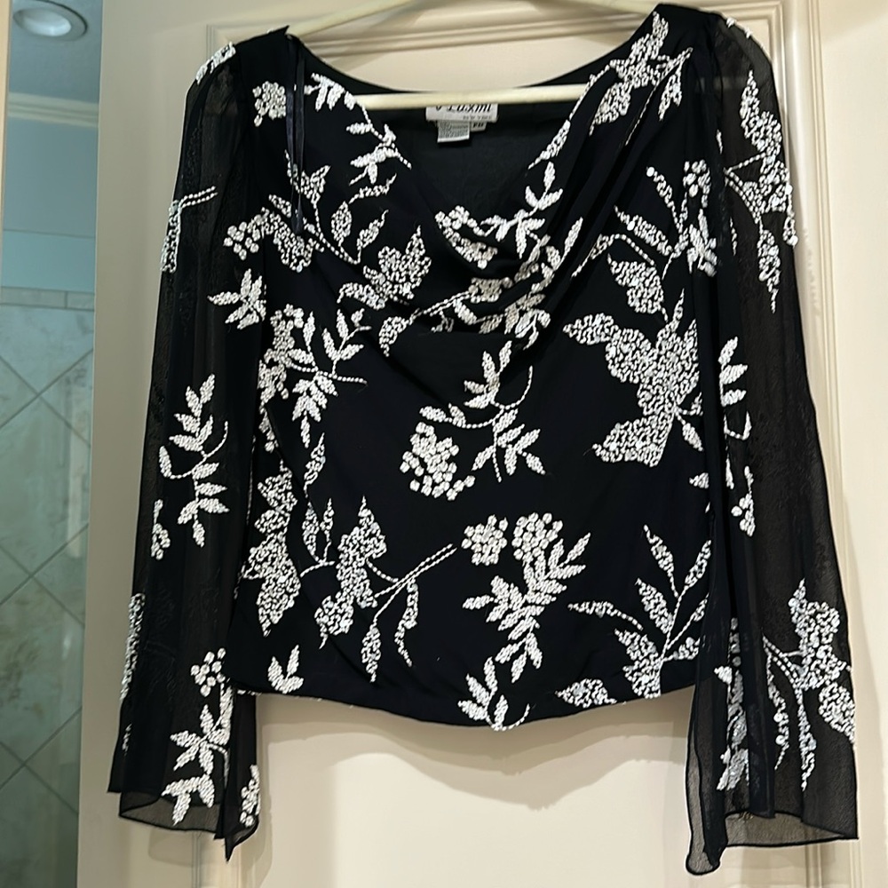 Black & white sequin & beaded top by J Laxmi New York